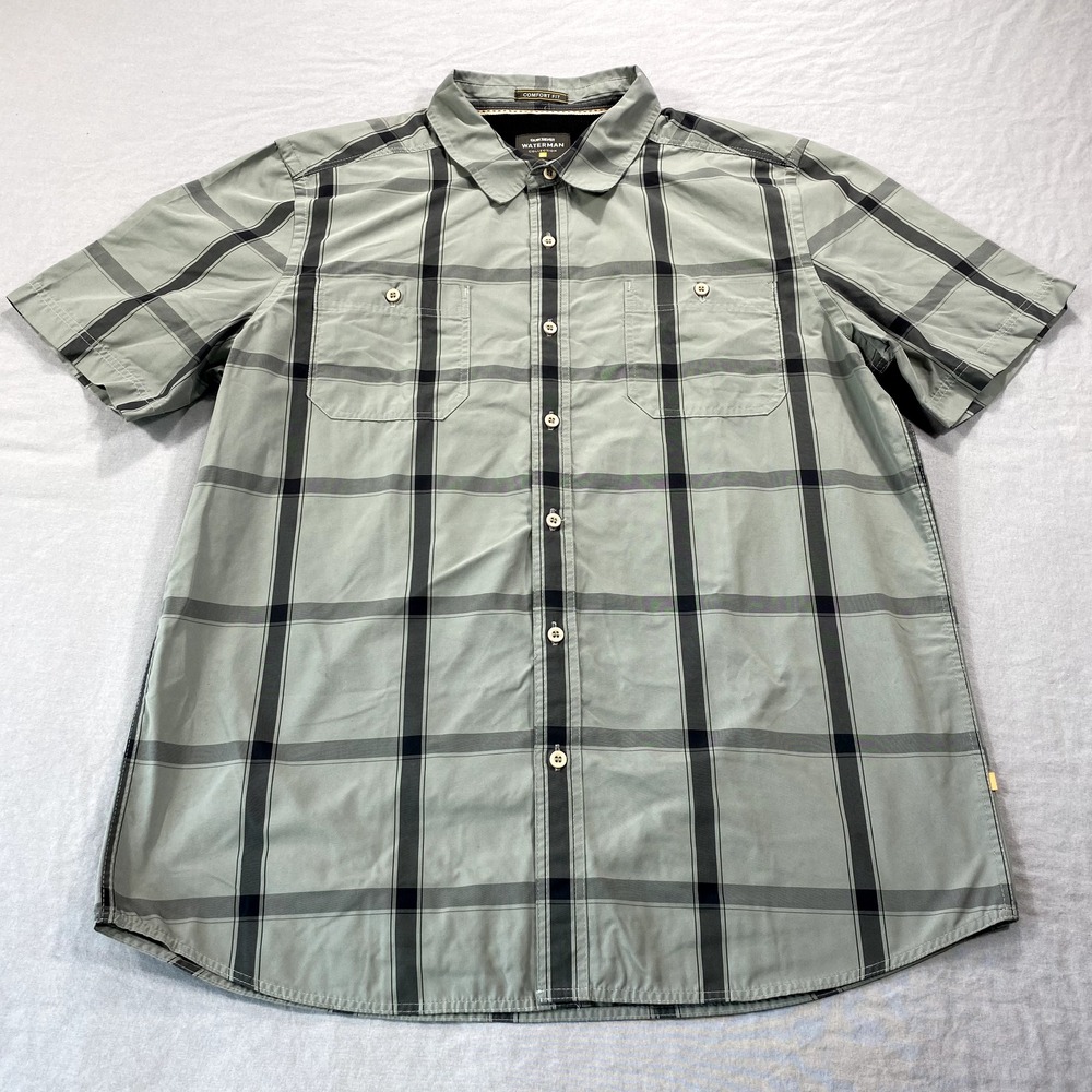 Quiksilver Waterman Shirt Mens Large Gray Comfort Fit Button Up Outdoor Vented